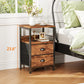 Nightstands Set of 2 End Table with 2 Fabric Drawers- Rustic Brown