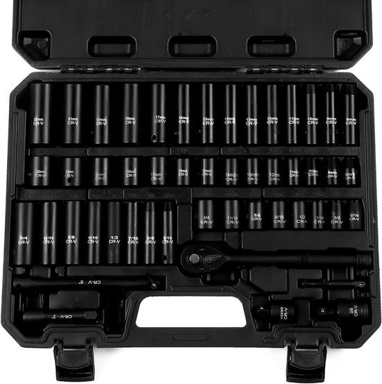 New 50-Piece 3/8" Drive Socket Set, SAE (5/16"-3/4") & Metric (8mm-22mm), Deep & Shallow, 72-Tooth