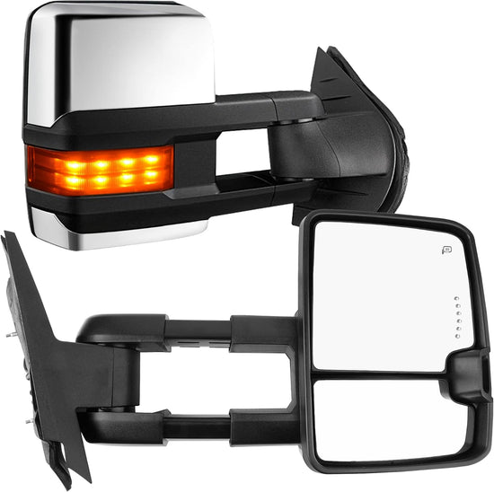 Towing Mirrors Compatible with Chevy GMC Power Heated LED Arrow Signal Light Reverse Light  2008-2013 Sierra GMC Denali