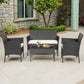 Patio Furniture Set Wicker 4 Pcs Outdoor Rattan Chair Tempered Glass Tabletop, Black