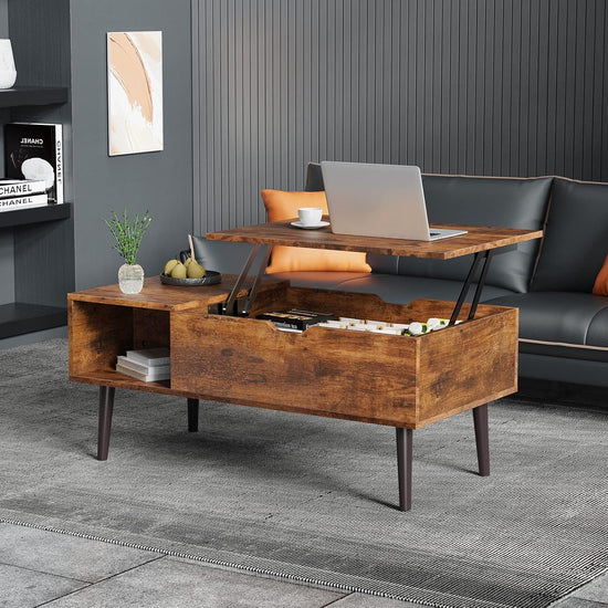New Lift Top Coffee Tables for Living Room with Storage Shelf - Brown