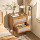 New Rattan Nightstands Set of 2 Boho End Tables with Drawers and Sturdy Wood Legs, Tea Brown
