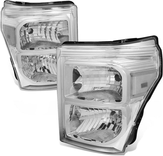 FOR 11-16 FORD F250 F350 SUPER DUTY CHROME HOUSING CLEAR CORNER HEADLIGHT LAMPS