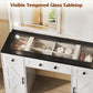 Farmhouse Vanity Desk with Lighted Mirror Glass Top and Chair