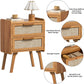 New Rattan Nightstands Set of 2 Boho End Tables with Drawers and Sturdy Wood Legs, Tea Brown