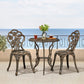 3 Pcs Outdoor Bistro Set Rust-Resistant Cast Aluminum Table and Chairs w/Umbrella Hole