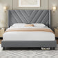 Queen Bed Frame Upholstered Platform Bed with Wing Side/Wooden Slat Support- Dark Grey