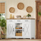 White Buffet Storage Cabinet Coffee Bar  Station with 3 Drawers & Adjustable Shelves