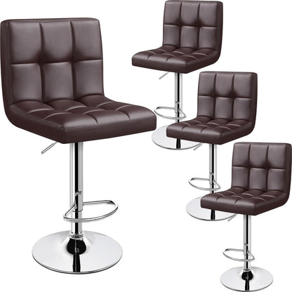 NEW! Set of 4 Leather Adjustable Swivel Bar Stools Dining chairs, Modern Barstools, White