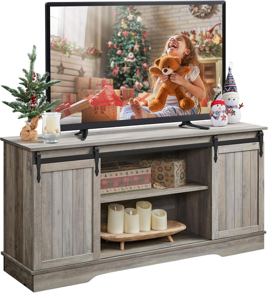 NEW! Farmhouse TV Stand 58" Entertainment Center with Sliding Barn Door