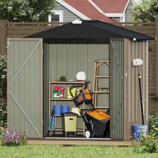 New Metal Outdoor Storage Shed 6.3 x 4.2 Ft Steel Utility Tool Shed Storage House with Door & Lock