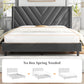 Queen Bed Frame Upholstered Platform Bed with Wing Side/Wooden Slat Support- Dark Grey