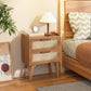 New Rattan Nightstands Set of 2 Boho End Tables with Drawers and Sturdy Wood Legs, Tea Brown