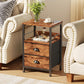 Nightstands Set of 2 End Table with 2 Fabric Drawers- Rustic Brown