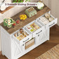 White Buffet Storage Cabinet Coffee Bar  Station with 3 Drawers & Adjustable Shelves