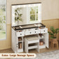 Farmhouse Vanity Desk with Lighted Mirror Glass Top and Chair