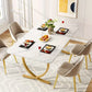 63" Modern Faux Marble Dining Table White & Gold Rectangular Dining Table