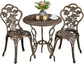 3 Pcs Outdoor Bistro Set Rust-Resistant Cast Aluminum Table and Chairs w/Umbrella Hole