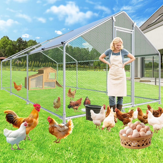 Large Chicken Coop Chicken Runs for Yard with Cover Outdoor Metal Pet Pens Poultry Cage Duck Rabbit House Backyard Use (19.2&