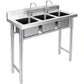 Heavy-Duty Commercial 3-Compartment Sink - Heavy-Duty Stainless Steel Kitchen, Laundry, Restaurant Sink with Individual Drain Basins