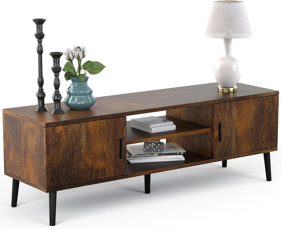 Mid-Century Modern 55" TV Stand with 2 Side Doors up to 65 Inch TV