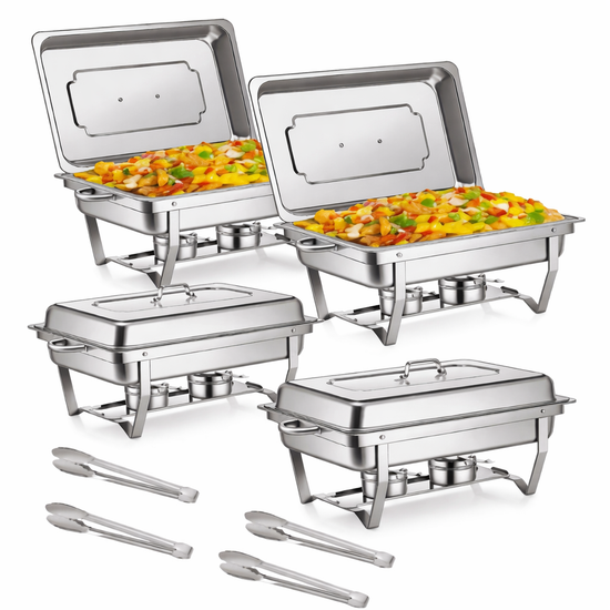4-Pack 13.7 QT Stainless Steel Chafer Chafing Dish Set Catering Food Warmer