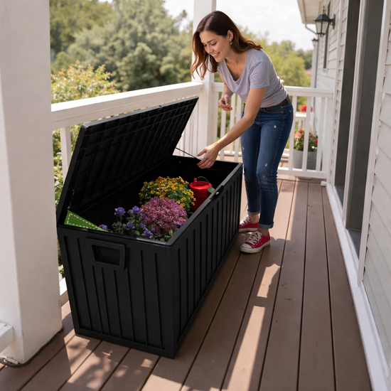 75 Gallon Outdoor Storage Box Weather & UV Resistant Resin Deck Box with Lockable Lid