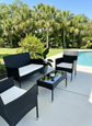 Patio Furniture Set Wicker 4 Pcs Outdoor Rattan Chair Tempered Glass Tabletop, Black