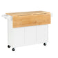 Breakfast Bar White Mobile Kitchen Island Cart with Wood Drop Leaf