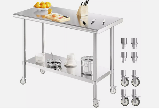 New Stainless Steel Work & Prep Table w/ Casters, NSF Commercial Restaurant Kitchen 24&