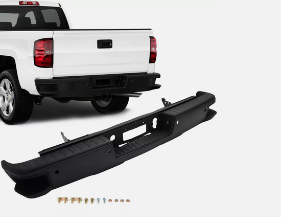 Black Rear Step Bumper Assembly For 2014-2018 Chevy Silverado GMC Sierra 1500 w/ sensor holes