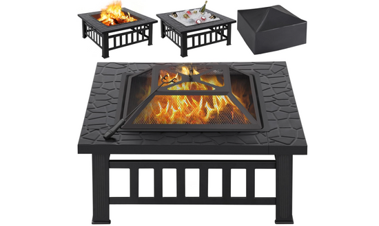 Fire Pit Table 32in Square Multifunctional Metal Firepit Stove Backyard Patio Garden Fireplace