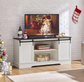 Farmhouse TV Stand 58" Entertainment Center with Sliding Barn Door White