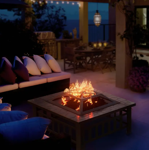Fire Pit Table 32 inch Square Metal Firepit Stove Backyard Patio Garden Fireplace for Camping