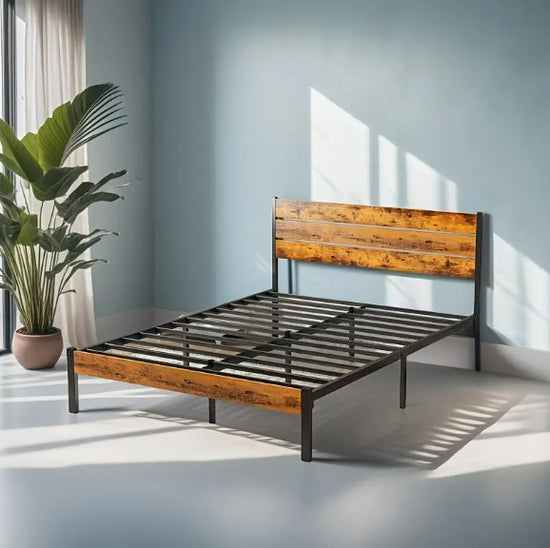 New Queen Bed Frame with Headboard and Footboard No Box Spring Needed- Rustic