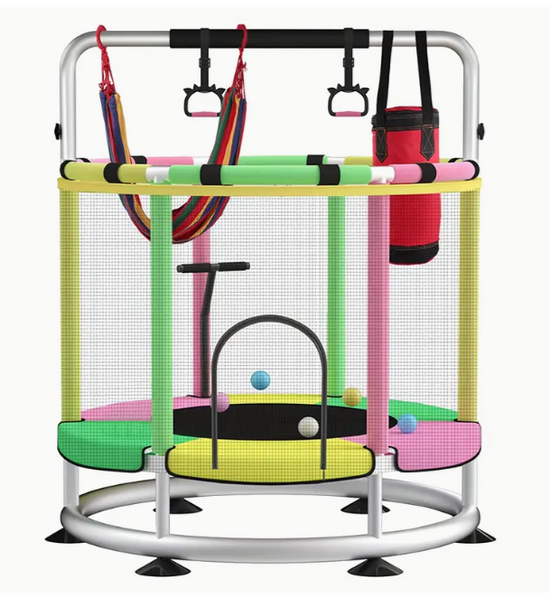 Trampoline for Kids, Full Anti-Rust 440lbs with With Basketball Hoop, Swing and Sandbag
