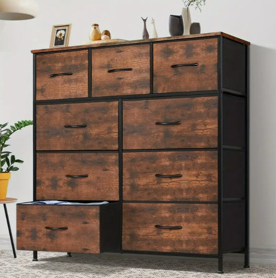 Dresser For Bedroom With 9 Fabric Storage Drawer Organizer