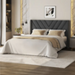 Queen Bed Frame Upholstered Platform Bed with Wing Side/Wooden Slat Support- Dark Grey