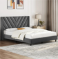 Queen Bed Frame Upholstered Platform Bed with Wing Side/Wooden Slat Support- Dark Grey