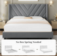 Queen Bed Frame Upholstered Platform Bed with Wing Side/Wooden Slat Support- Dark Grey