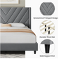 Queen Bed Frame Upholstered Platform Bed with Wing Side/Wooden Slat Support- Dark Grey
