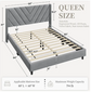 Queen Bed Frame Upholstered Platform Bed with Wing Side/Wooden Slat Support- Dark Grey