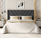 Queen Bed Frame Upholstered Platform Bed with Wing Side/Wooden Slat Support- Dark Grey