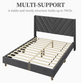 Queen Bed Frame Upholstered Platform Bed with Wing Side/Wooden Slat Support- Dark Grey