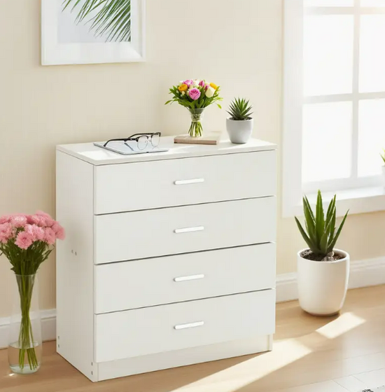 New 4 Drawer White Dresser for Bedroom, Small Chests of Drawers Modern Nightstand