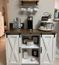 42” Coffee Bar Cabinet Farmhouse TV Stand Adjustable Shelves Sliding Barn Doors
