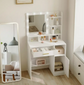 White Makeup Vanity Desk with Mirror with 3 Lighting Modes Adjustable Brightness