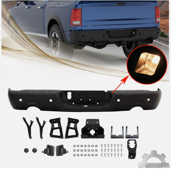 For 2009-2018 Dodge Ram 1500 Black Rear Step Bumper Assembly With Sensor Holes