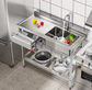 New 39" Stainless Steel Sink with Workbench & Storage Shelf Hot & Cold Water Pipes & Faucet