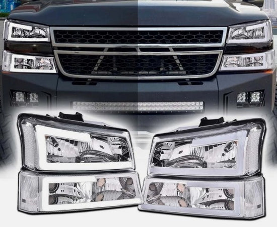 Chrome/Clear LED DRL Headlight Bumper Lamps For 03-07 Chevy Silverado Avalanche